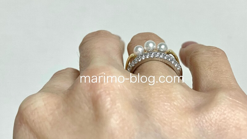 ミキモト 3連ベビーパールリングは高さがあるので重ね付けしやすい